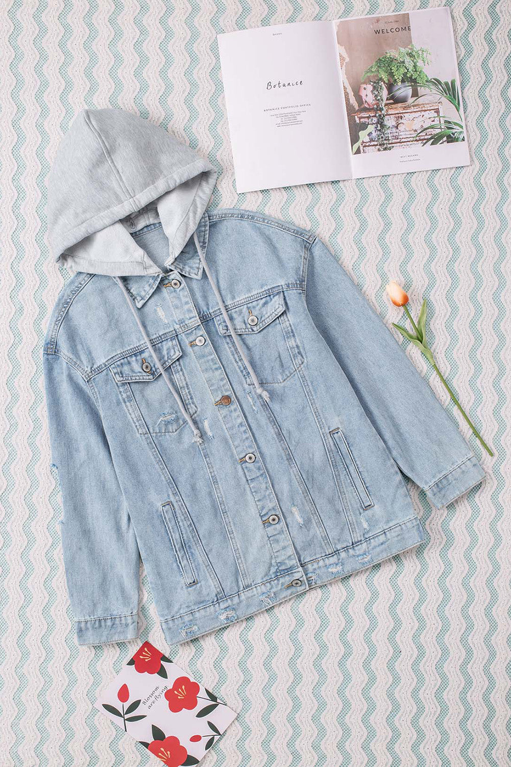 Distressed Hooded Denim Jacket-Teresa&#39;s Fashionista LLC