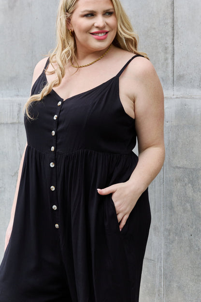 HEYSON All Day Full Size Wide Leg Button Down Jumpsuit in Black-Teresa&#39;s Fashionista LLC