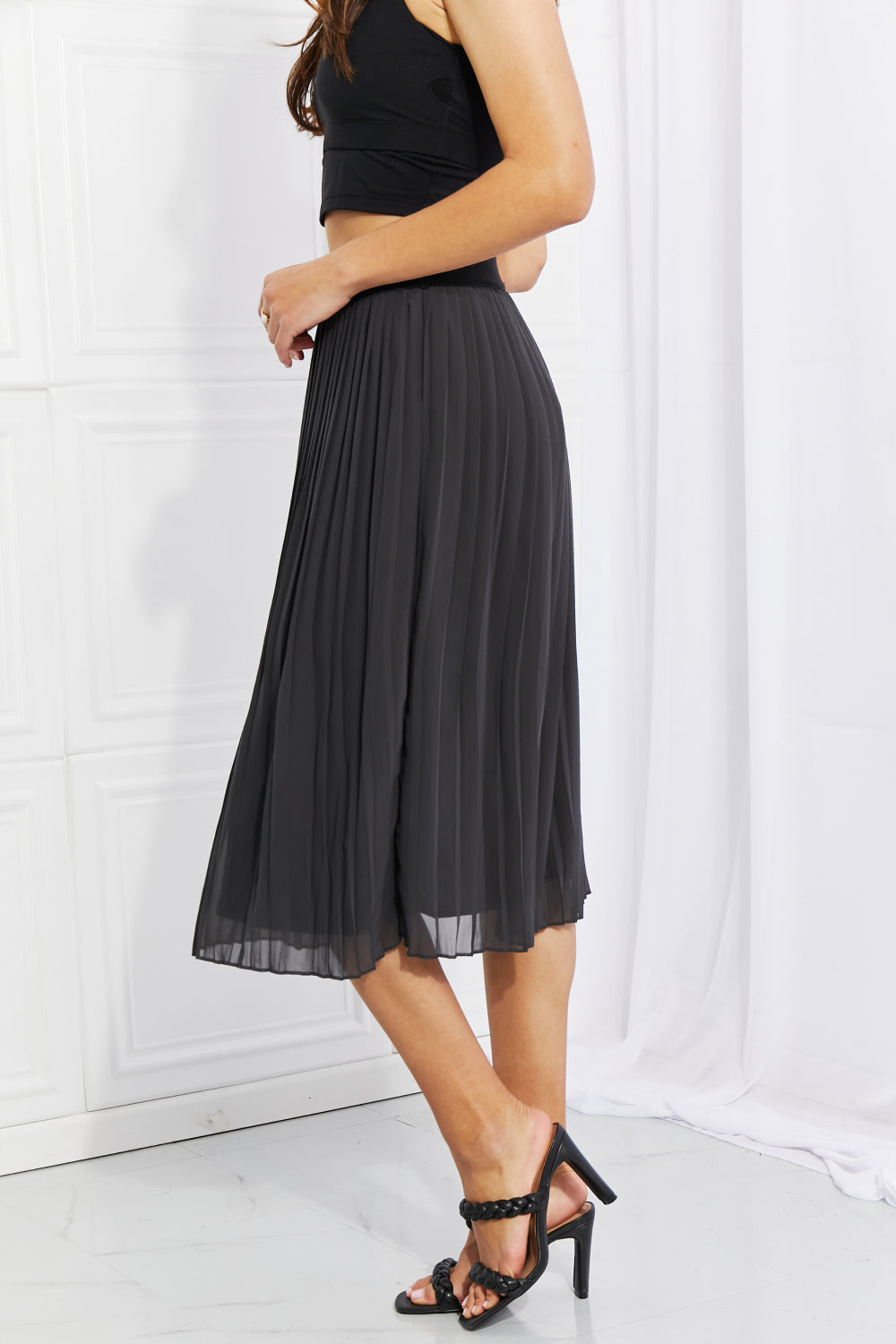 Zenana Full Size Romantic At Heart Pleated Chiffon Midi Skirt-Teresa&#39;s Fashionista LLC