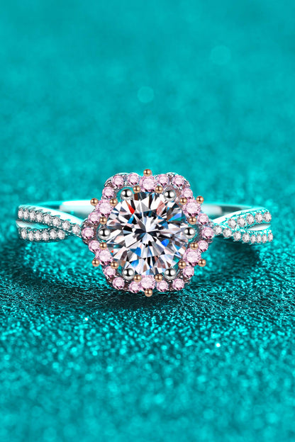 1 Carat Moissanite Flower-Shaped Crisscross Ring-Teresa&#39;s Fashionista LLC