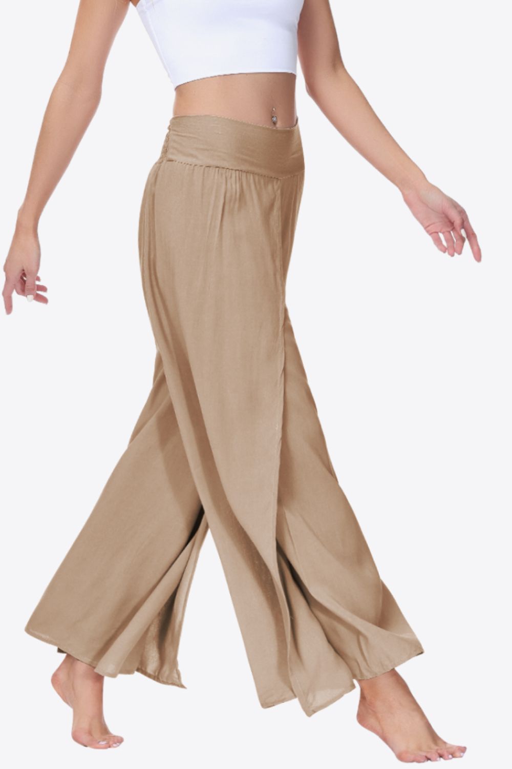 Smocked Split Wide Leg Long Pants-Teresa&#39;s Fashionista LLC