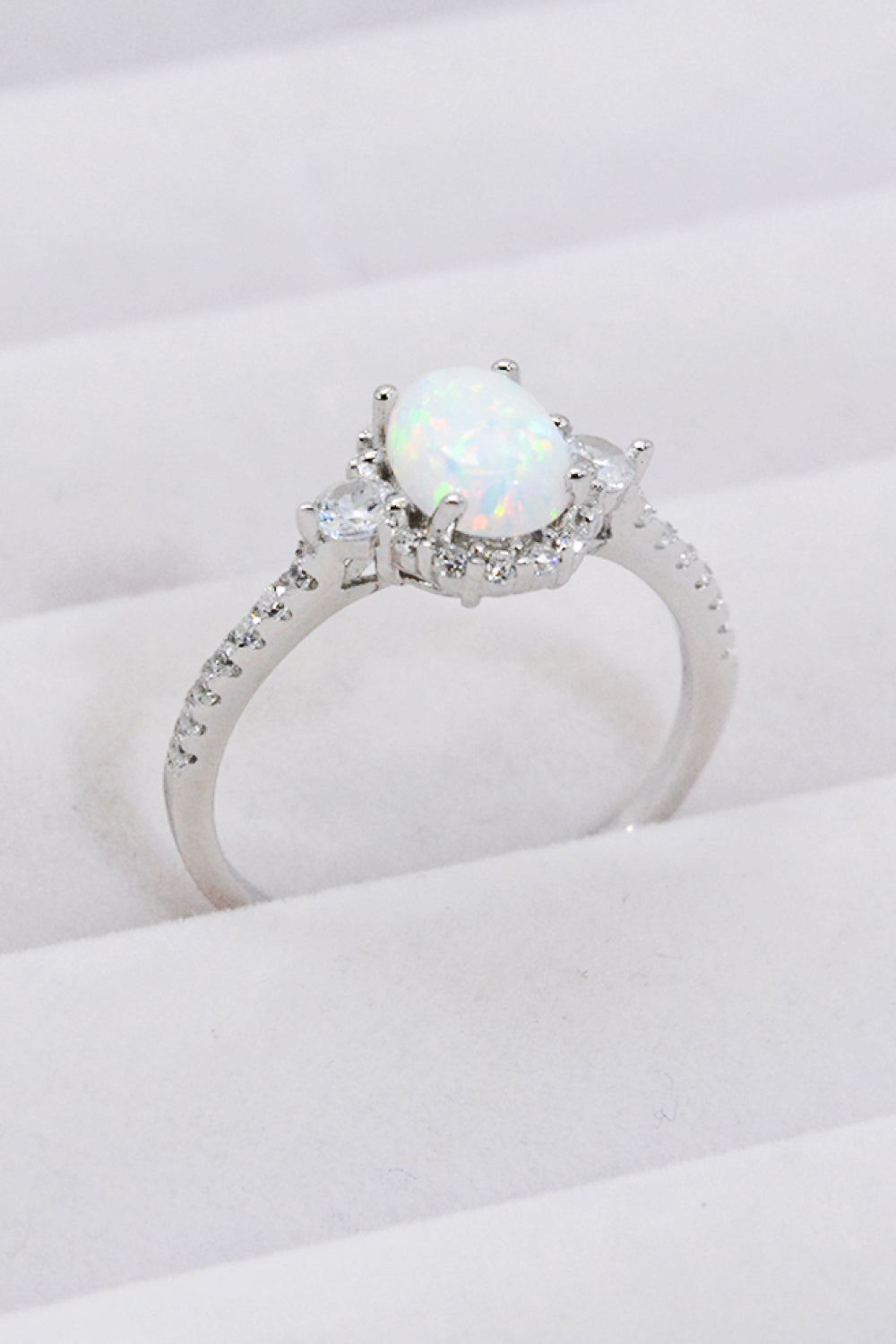 925 Sterling Silver Platinum-Plated Opal Ring-Teresa&#39;s Fashionista LLC