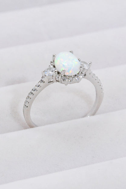 925 Sterling Silver Platinum-Plated Opal Ring-Teresa&#39;s Fashionista LLC