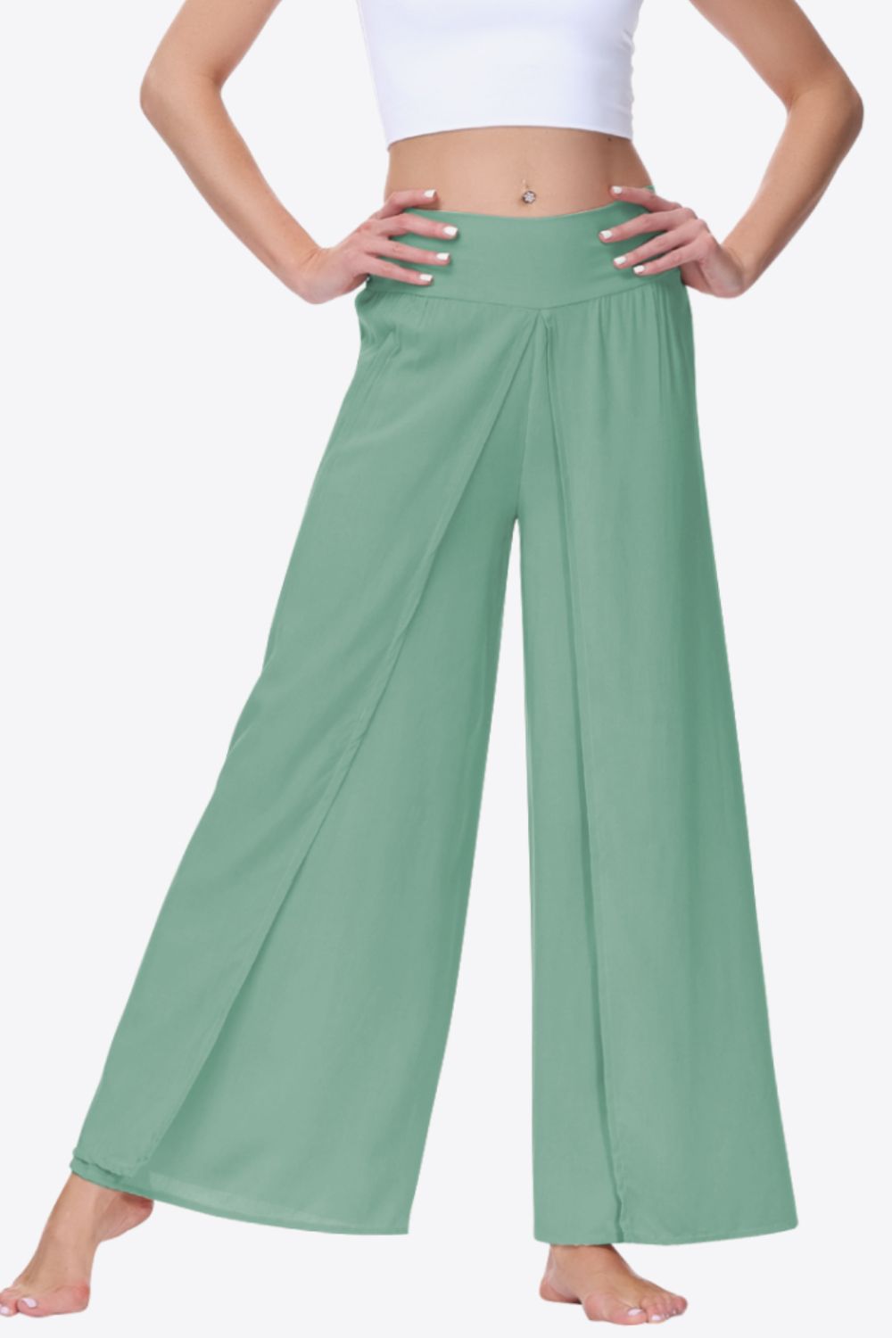 Smocked Split Wide Leg Long Pants-Teresa&#39;s Fashionista LLC