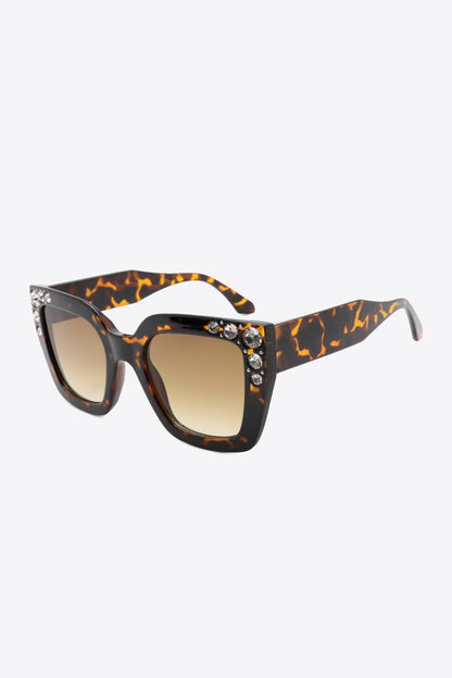 Inlaid Rhinestone Polycarbonate Sunglasses-Teresa&#39;s Fashionista LLC