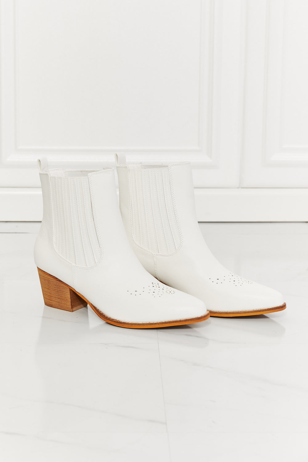 MMShoes Love the Journey Stacked Heel Chelsea Boot in White-Teresa&#39;s Fashionista LLC