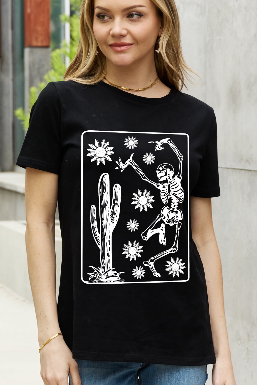 Simply Love Full Size Dancing Skeleton Graphic Cotton Tee-Teresa&#39;s Fashionista LLC