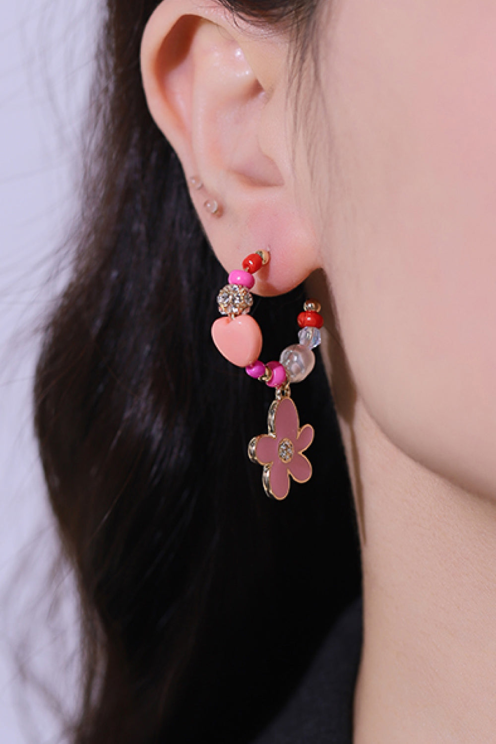 Flower C-Hoop Drop Earrings-Teresa&#39;s Fashionista LLC