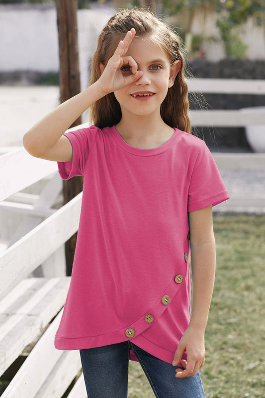 Girls Buttoned Tulip Hem T-Shirt-Teresa&#39;s Fashionista LLC