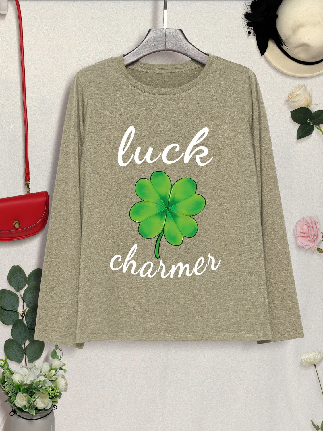 LUCK CHARMER Lucky Clover Round Neck T-Shirt-Teresa&#39;s Fashionista LLC