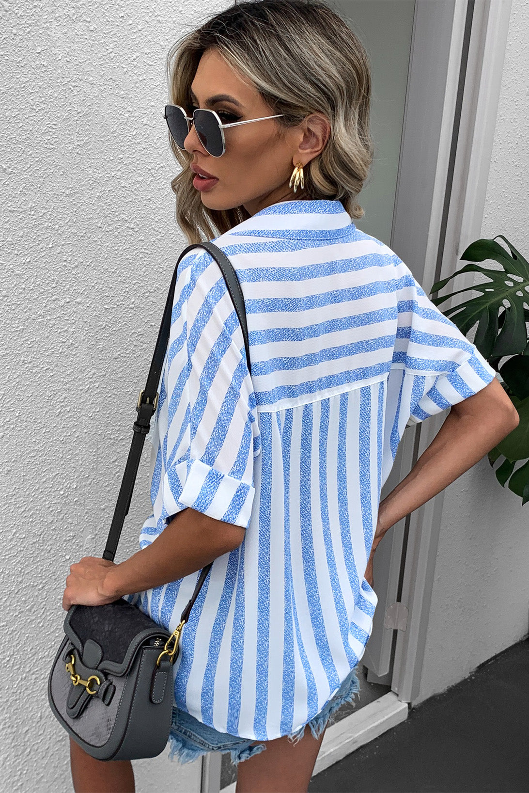 Striped Half Sleeve Shirt-Teresa&#39;s Fashionista LLC