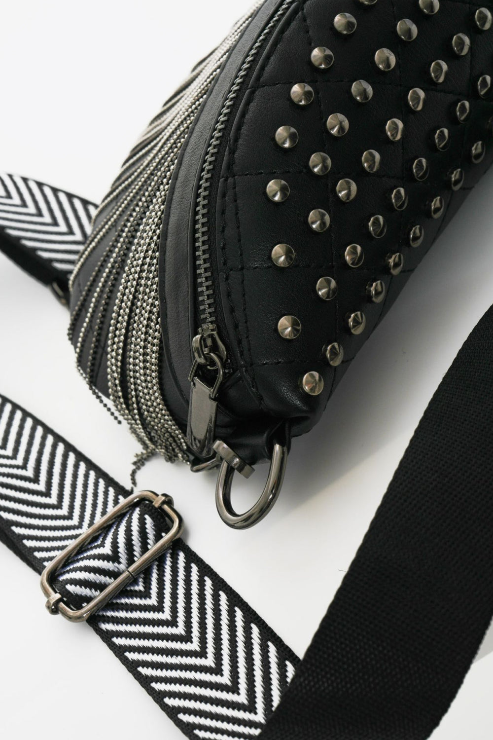 PU Leather Studded Sling Bag with Fringes-Teresa&#39;s Fashionista LLC