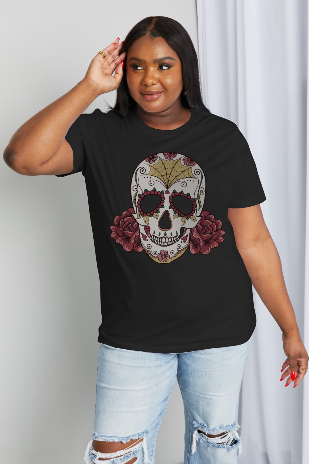 Simply Love Full Size Skull Graphic Cotton Tee-Teresa&#39;s Fashionista LLC