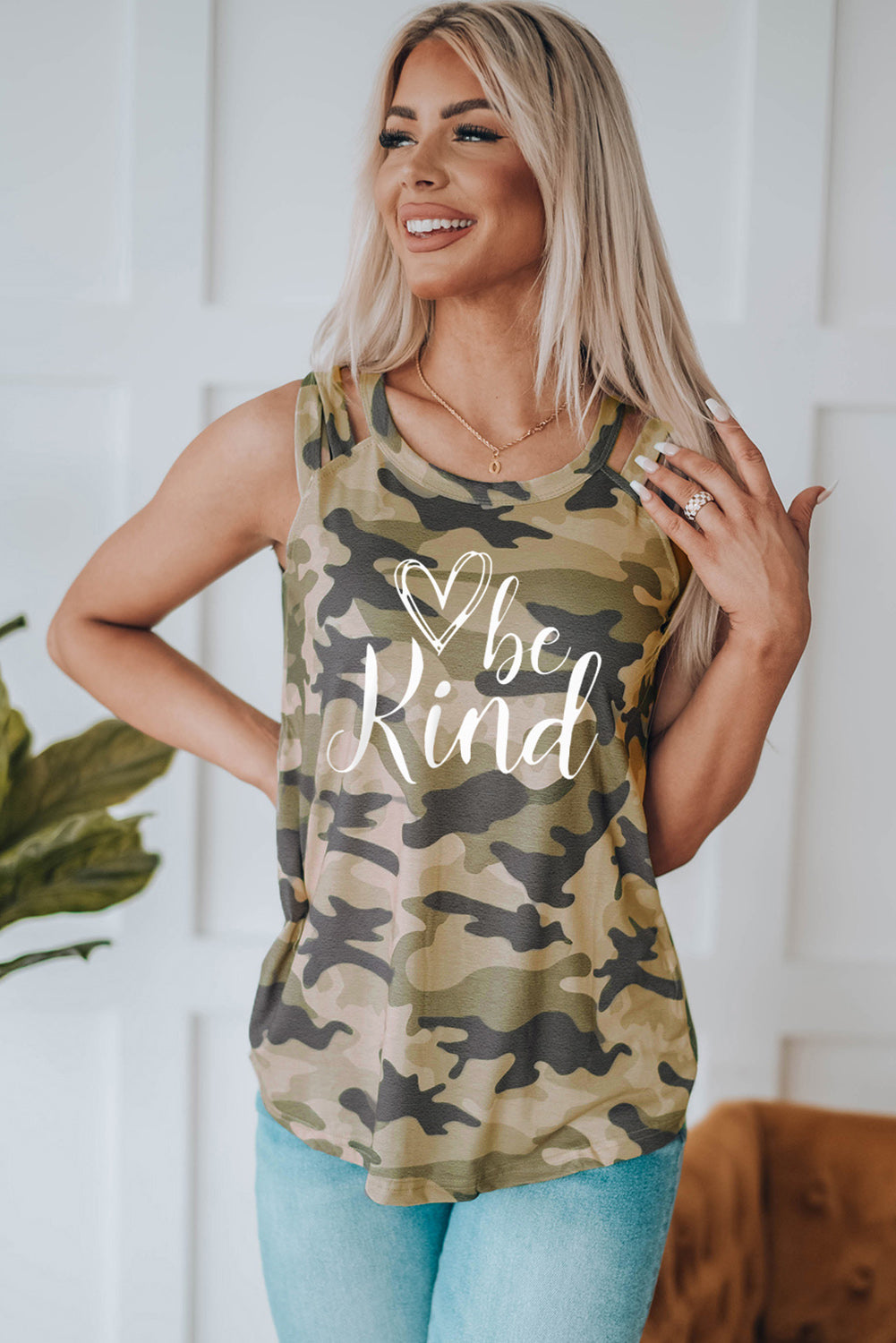 BE KIND Graphic Camouflage Tank-Teresa&#39;s Fashionista LLC