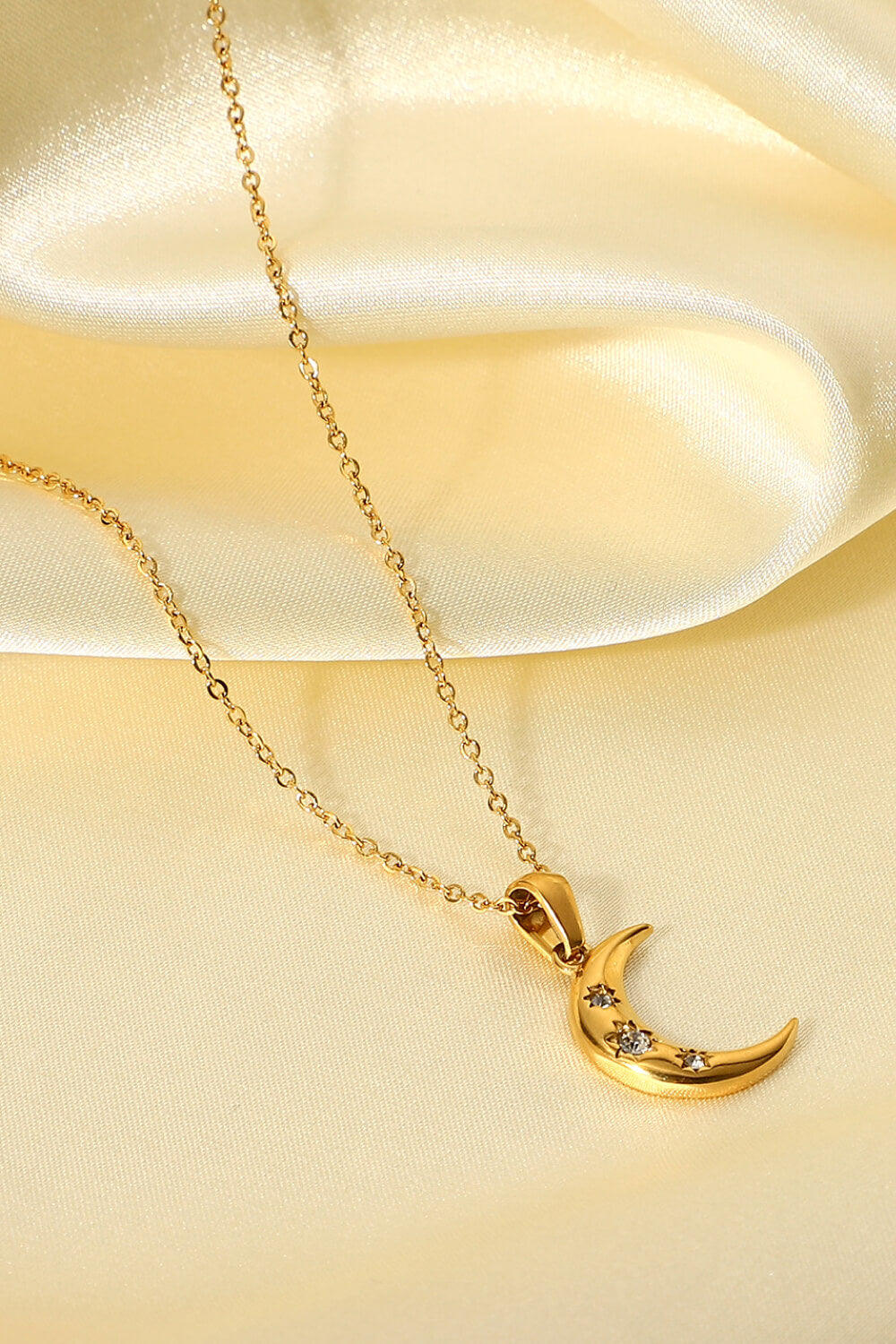 18K Gold Plated Inlaid Zircon Moon Pendant Necklace-Teresa&#39;s Fashionista LLC