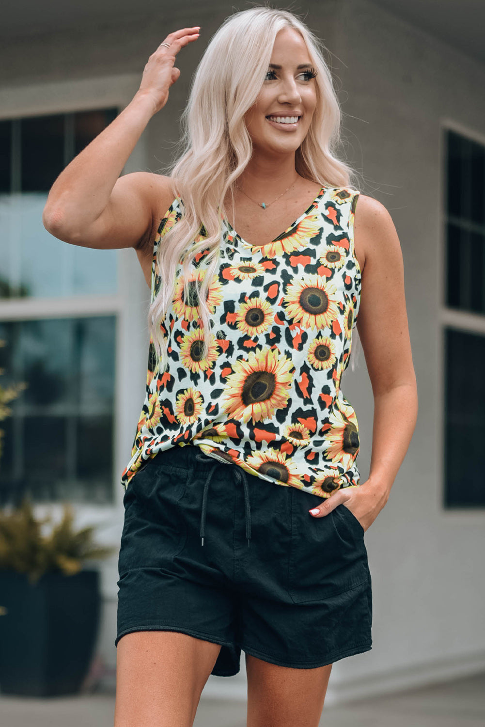 Sunflower Scoop Neck Tank-Teresa&#39;s Fashionista LLC