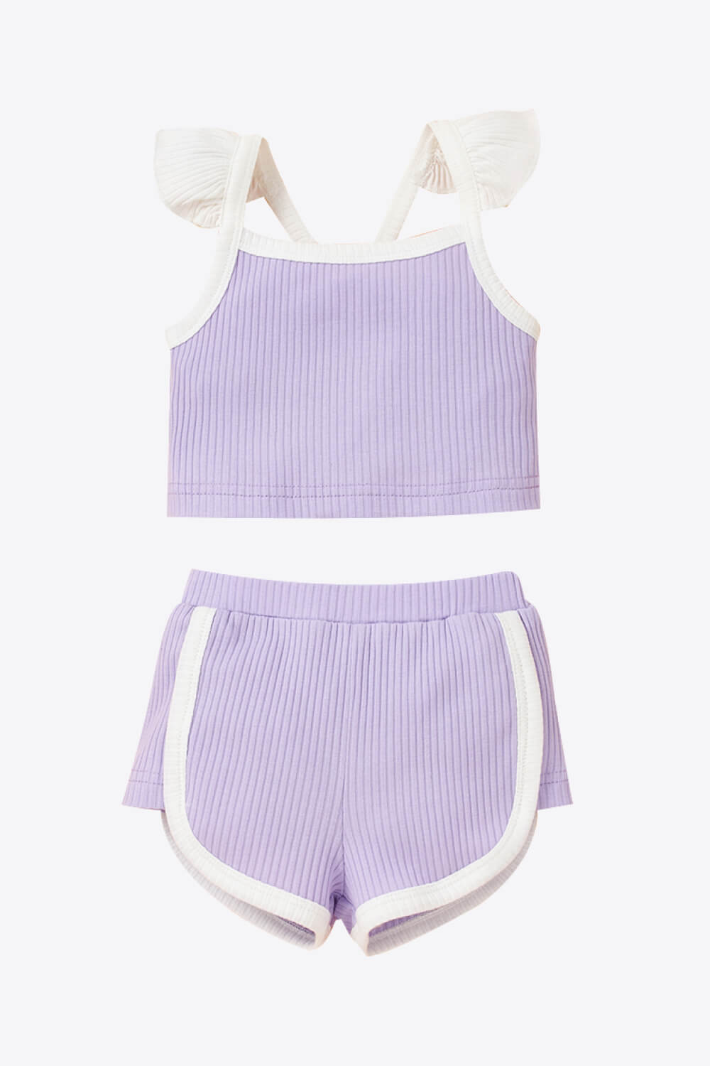 Baby Girl Contrast Trim Ribbed Cami and Shorts Set-Teresa&#39;s Fashionista LLC