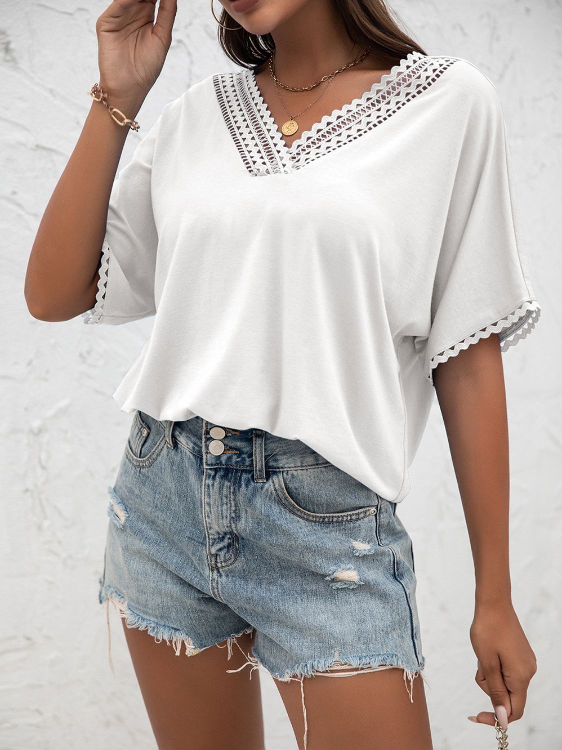 V-Neck Short Sleeve Blouse-Teresa&#39;s Fashionista LLC