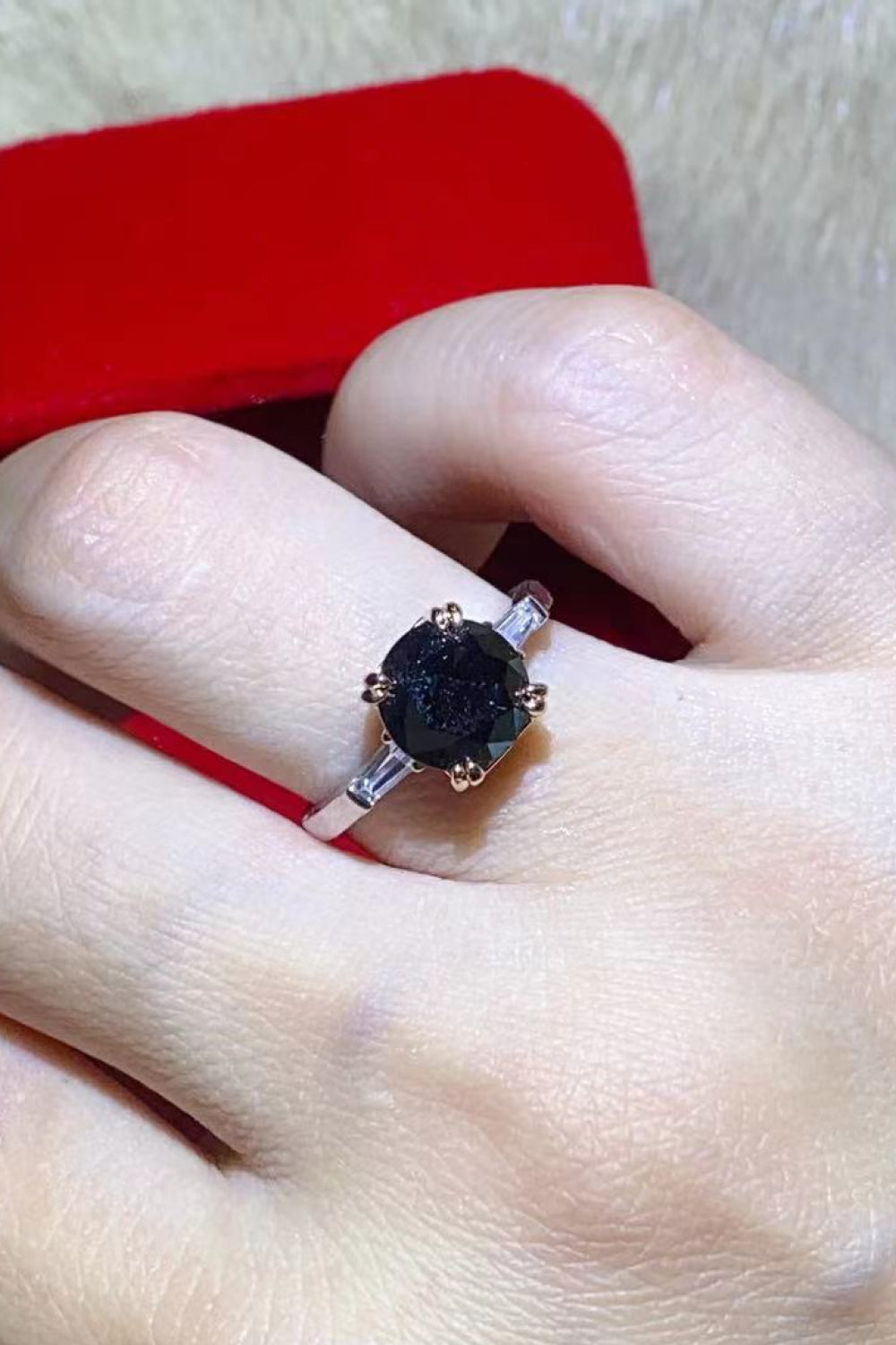 2 Carat Black Moissanite Platinum-Plated Ring-Teresa&#39;s Fashionista LLC