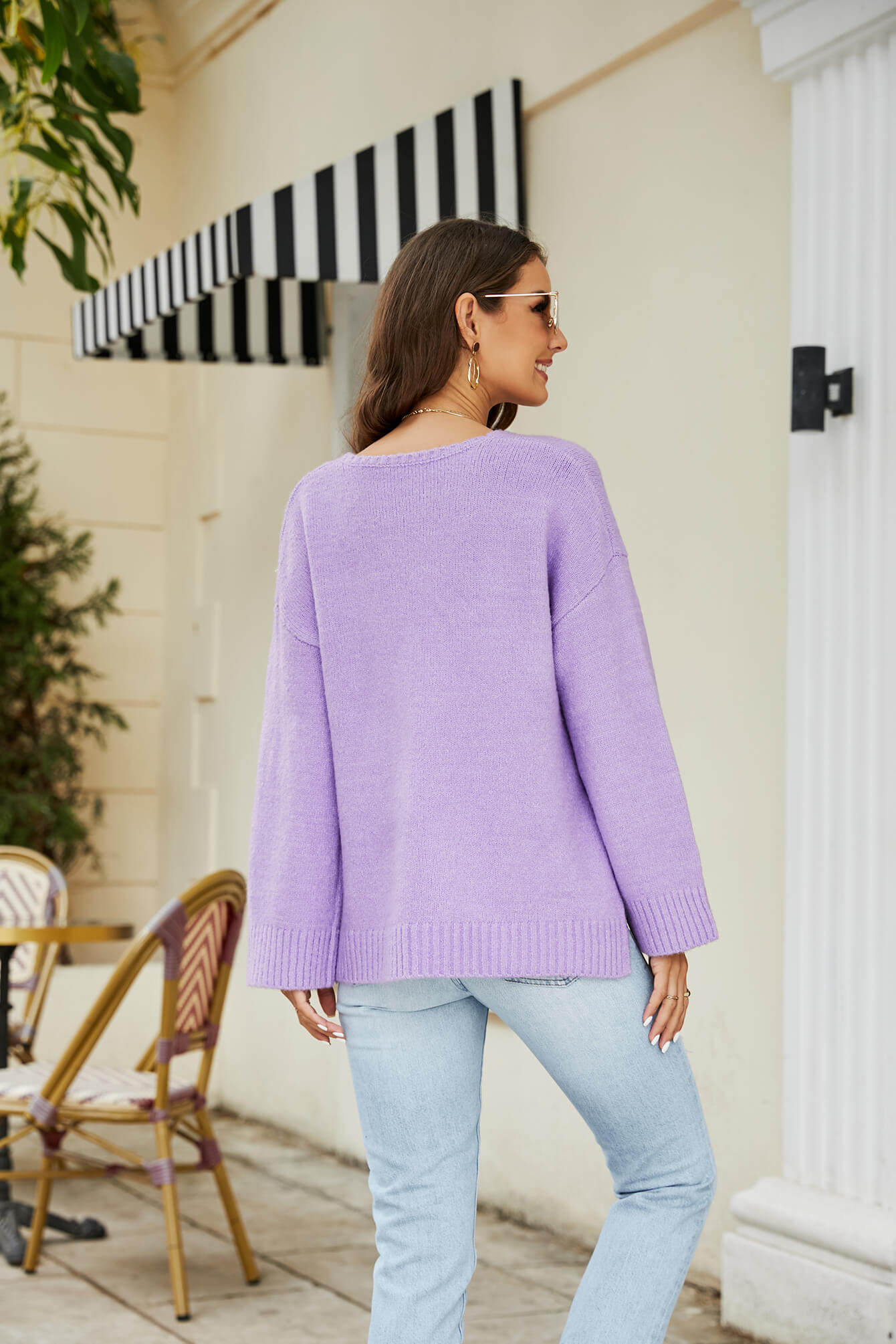 Drop Shoulder V-Neck Knit Pullover-Teresa&#39;s Fashionista LLC