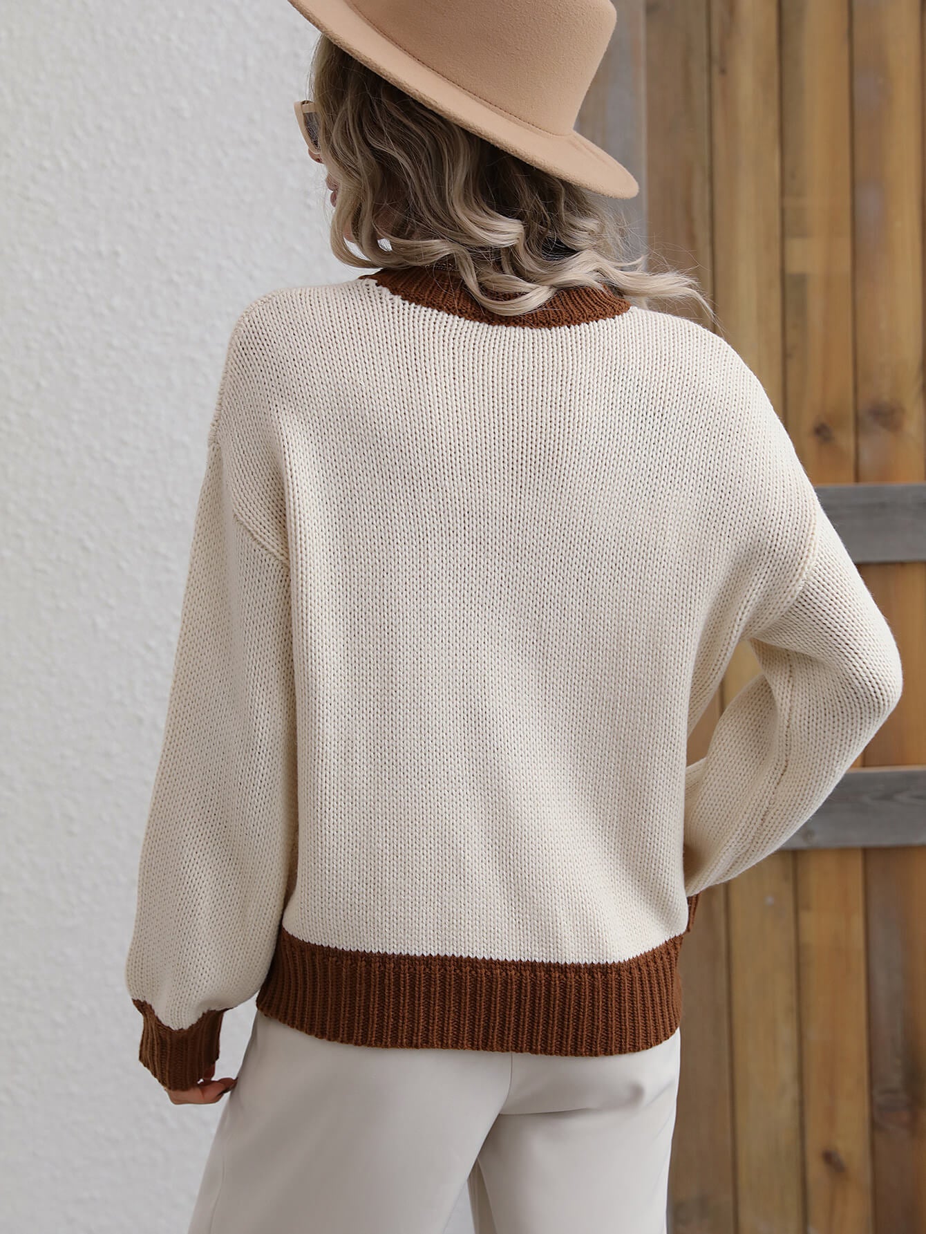 Contrast Trim Drop Shoulder Pullover Sweater-Teresa&#39;s Fashionista LLC