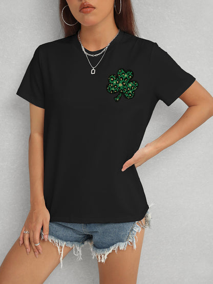 Lucky Clover Round Neck Short Sleeve T-Shirt-Teresa&#39;s Fashionista LLC