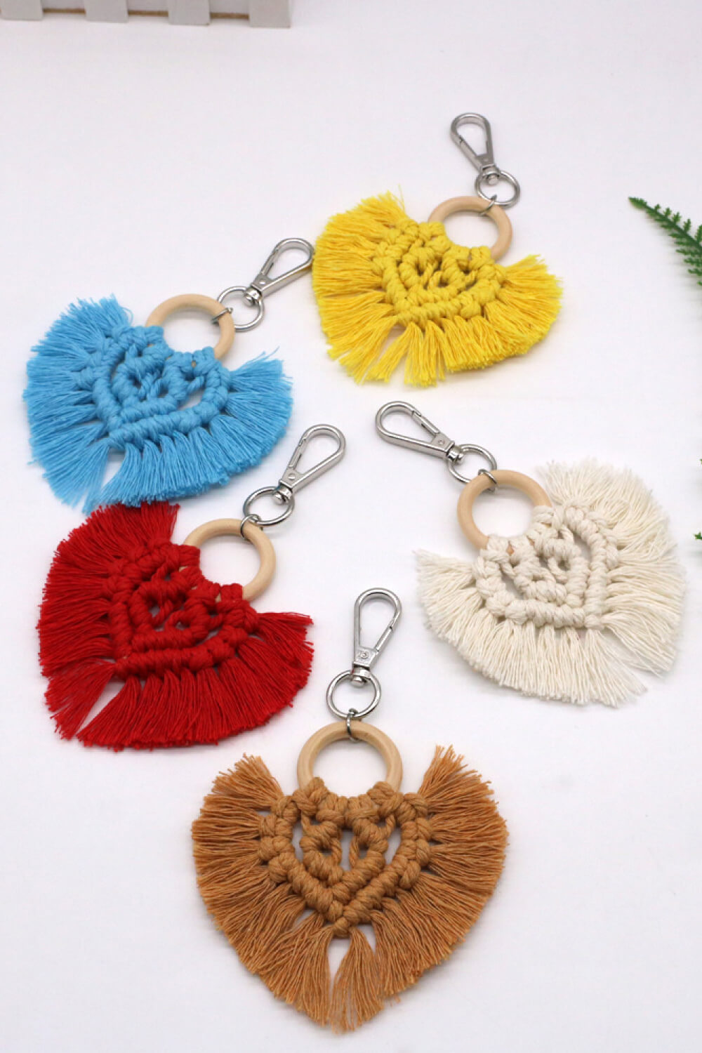 Assorted 4-Pack Heart-Shaped Macrame Fringe Keychain-Teresa&#39;s Fashionista LLC