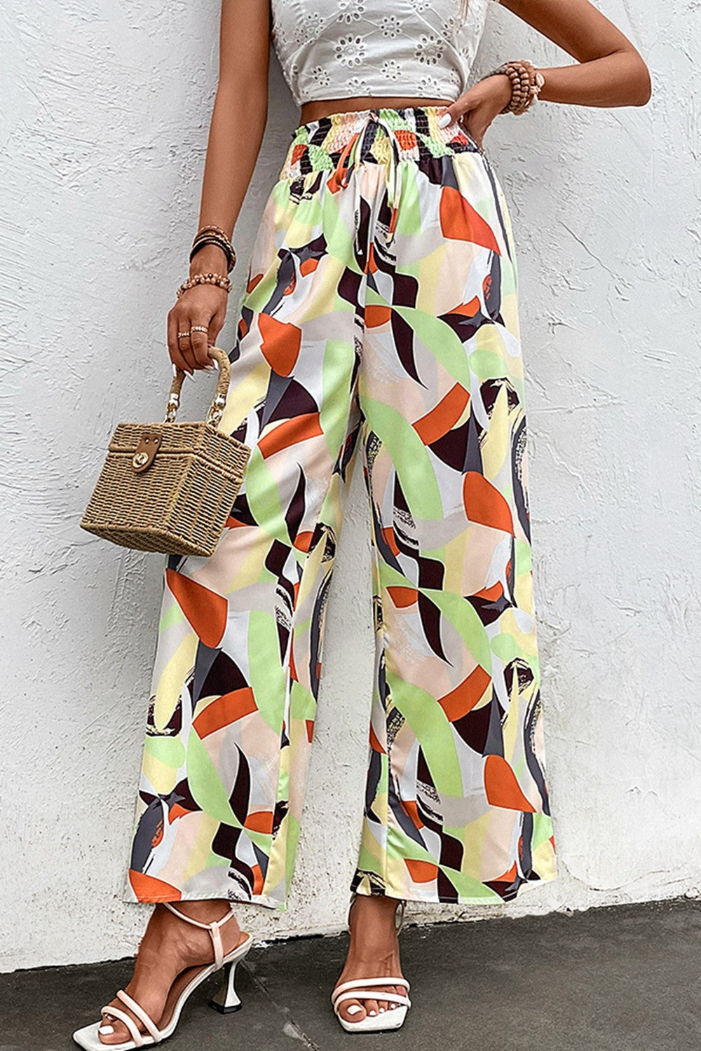 Printed Smocked Waist Wide Leg Pants-Teresa&#39;s Fashionista LLC