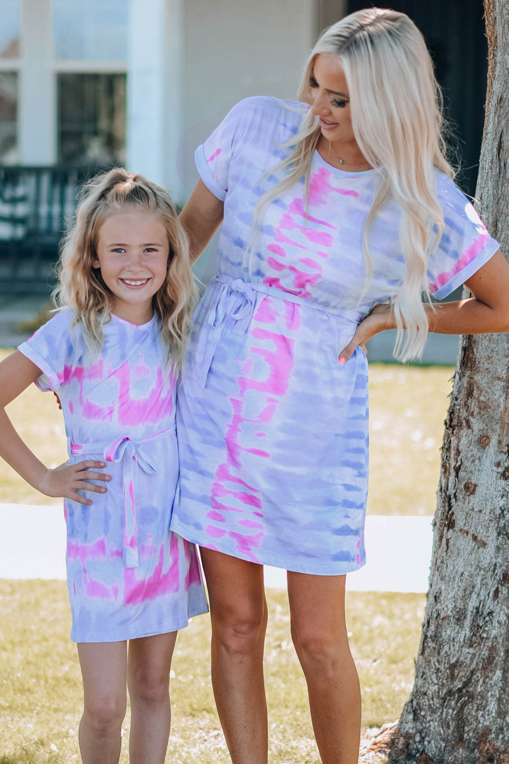 Women Tie-Dye Belted T-Shirt Dress-Teresa&#39;s Fashionista LLC