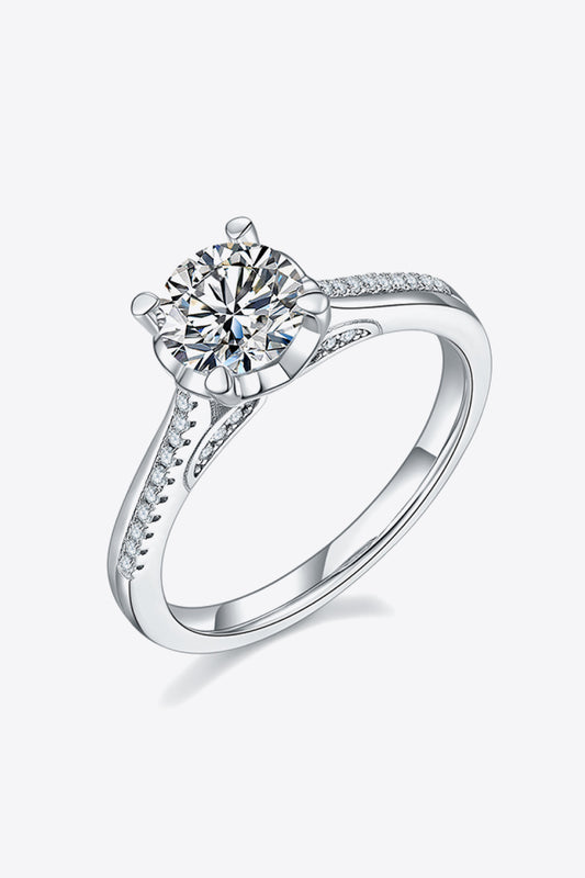 1 Carat Moissanite 925 Sterling Silver Side Stone Ring-Teresa&#39;s Fashionista LLC