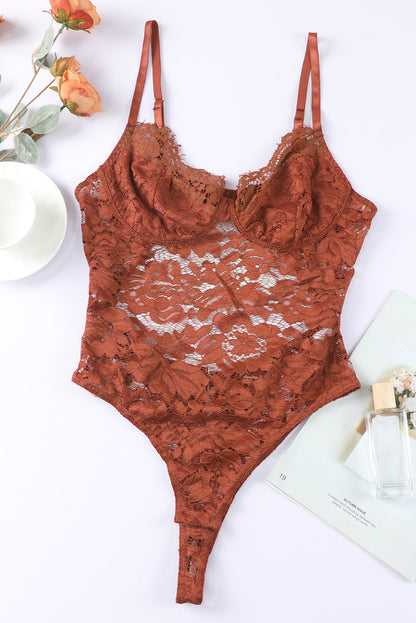 Lace Spaghetti Straps Cutout Bodysuit-Teresa&#39;s Fashionista LLC