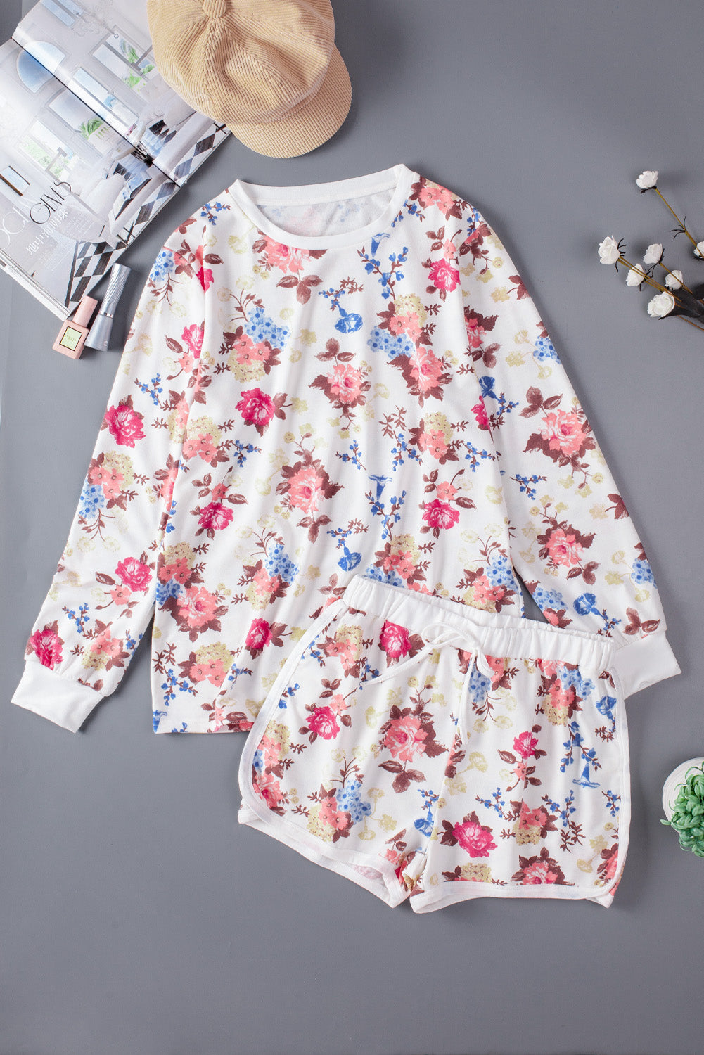 Floral Long Sleeve Top and Shorts Lounge Set-Teresa&#39;s Fashionista LLC