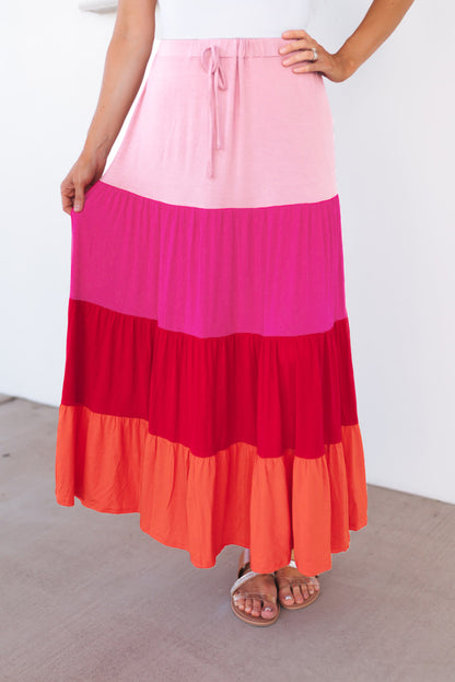 Color Block Tiered Maxi Skirt-Teresa&#39;s Fashionista LLC