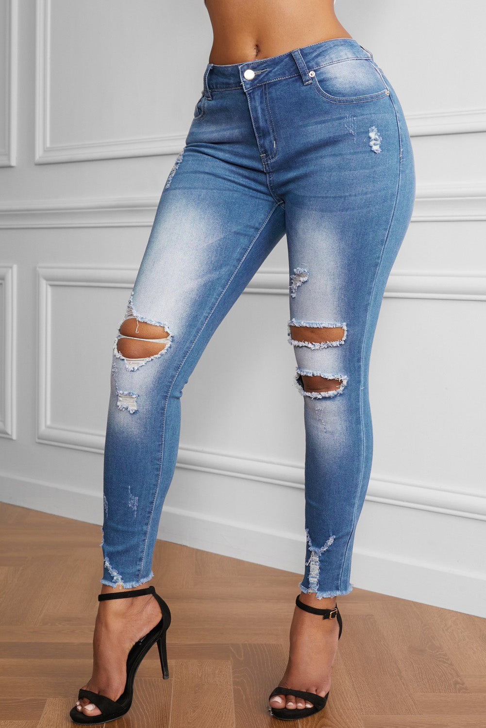 Faded Mid High Rise Jeans-Teresa&#39;s Fashionista LLC