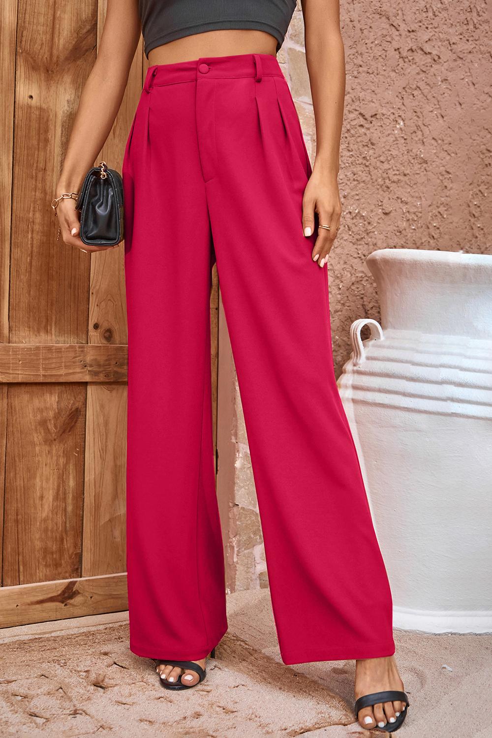 Pleated Detail Straight Leg Pants-Teresa&#39;s Fashionista LLC