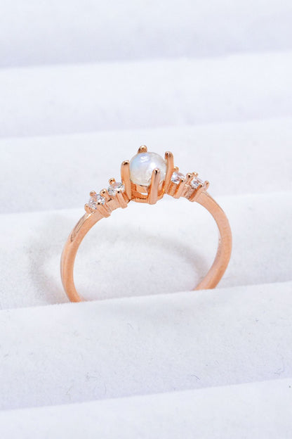 Natural Moonstone and Zircon 18K Rose Gold-Plated Ring-Teresa&#39;s Fashionista LLC