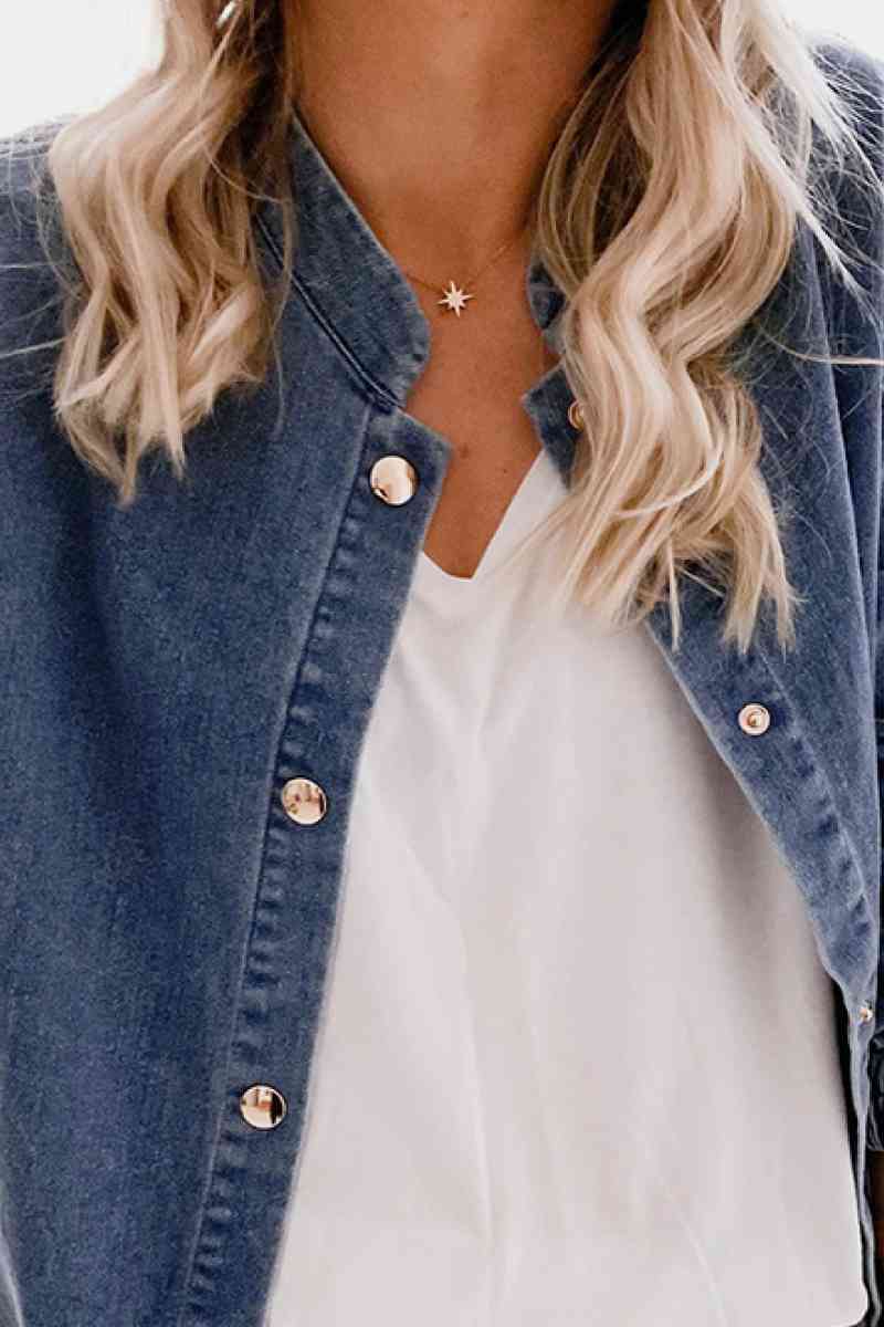 Shoulder Detail Denim Button Down Shirt-Teresa&#39;s Fashionista LLC