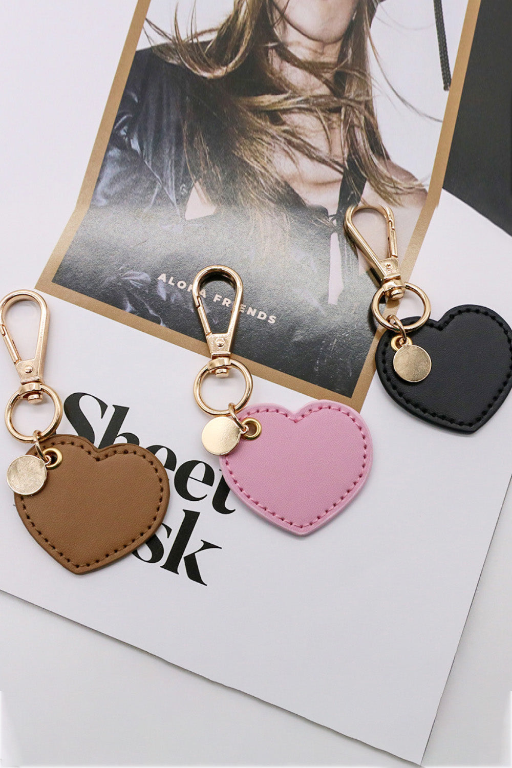 Assorted 4-Pack Heart Shape PU Leather Keychain-Teresa&#39;s Fashionista LLC