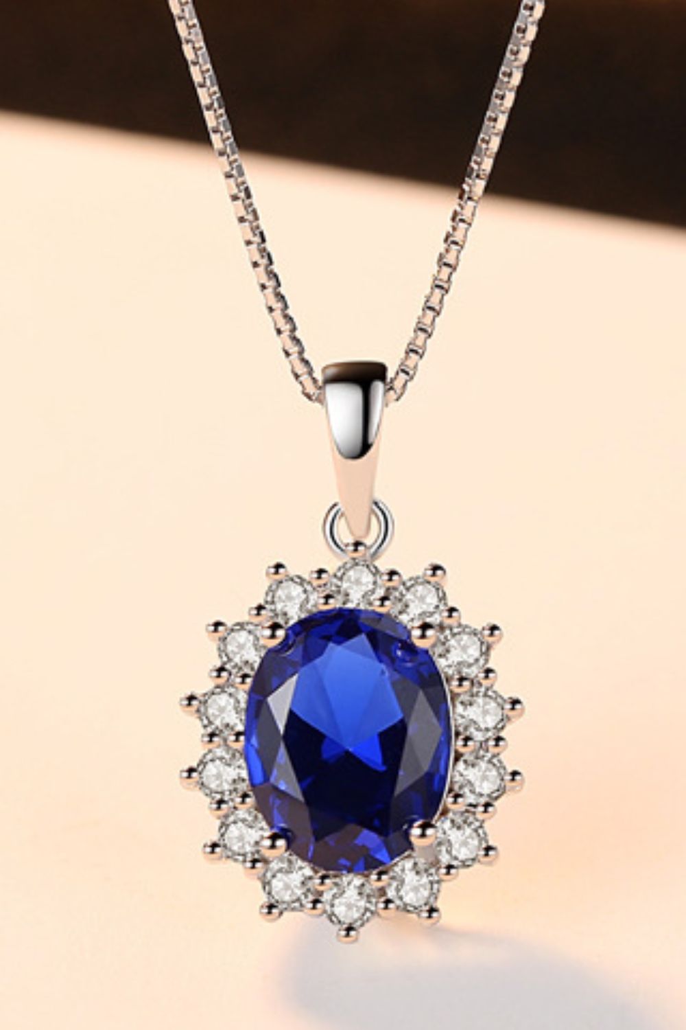 Synthetic Sapphire Pendant 925 Sterling Silver Necklace-Teresa&#39;s Fashionista LLC