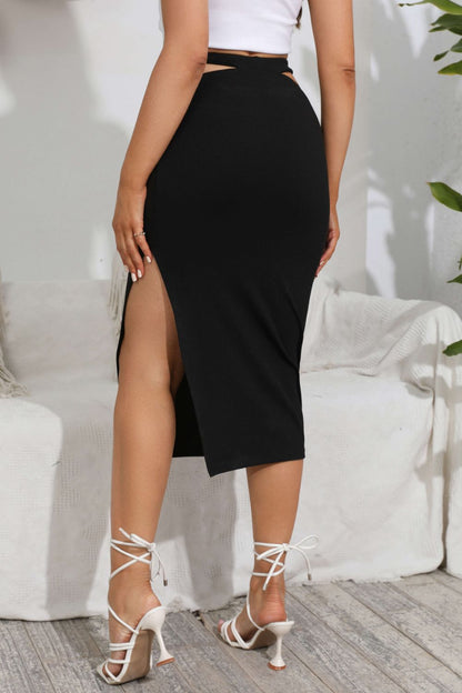 Cutout Slit Midi Skirt-Teresa&#39;s Fashionista LLC