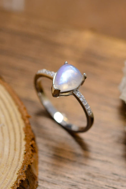 High Quality Natural Moonstone Teardrop Side Stone Ring-Teresa&#39;s Fashionista LLC