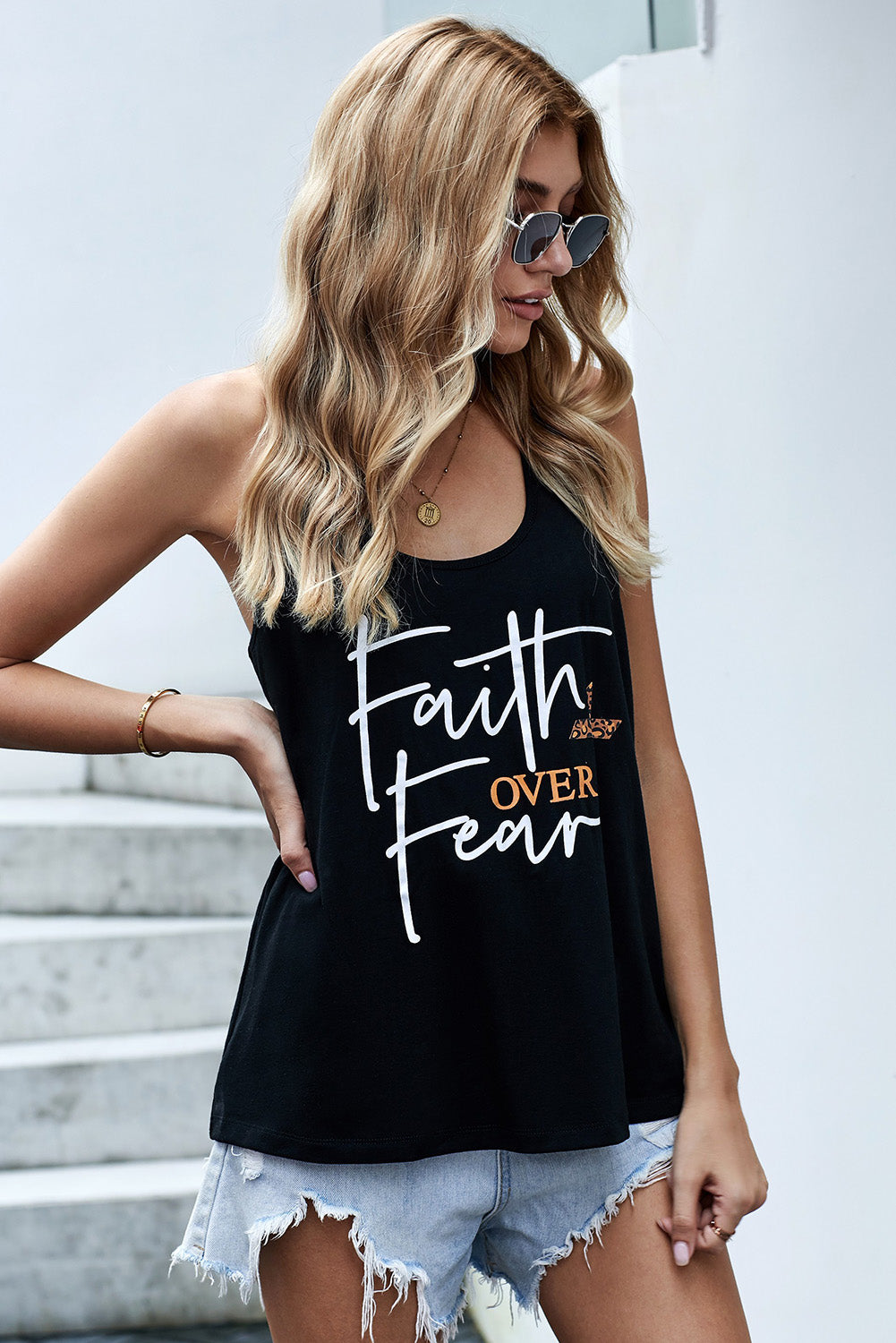 Cross Faith Over Fear Tank-Teresa&#39;s Fashionista LLC