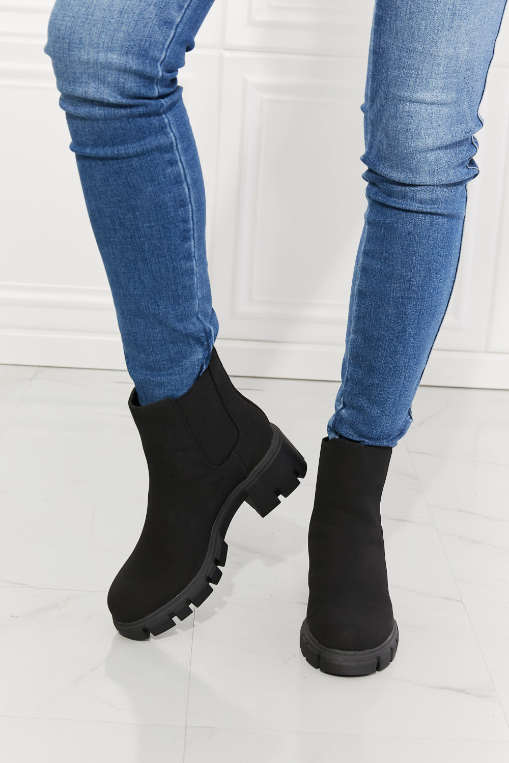 MMShoes Work For It Matte Lug Sole Chelsea Boots in Black-Teresa&#39;s Fashionista LLC