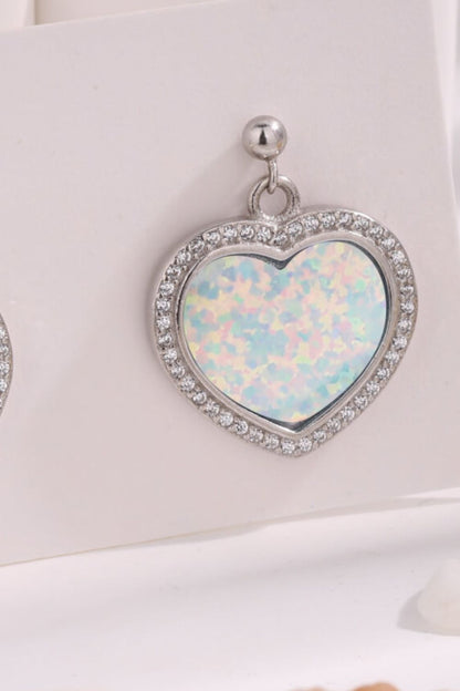 Platinum-Plated Opal Heart Earrings-Teresa&#39;s Fashionista LLC