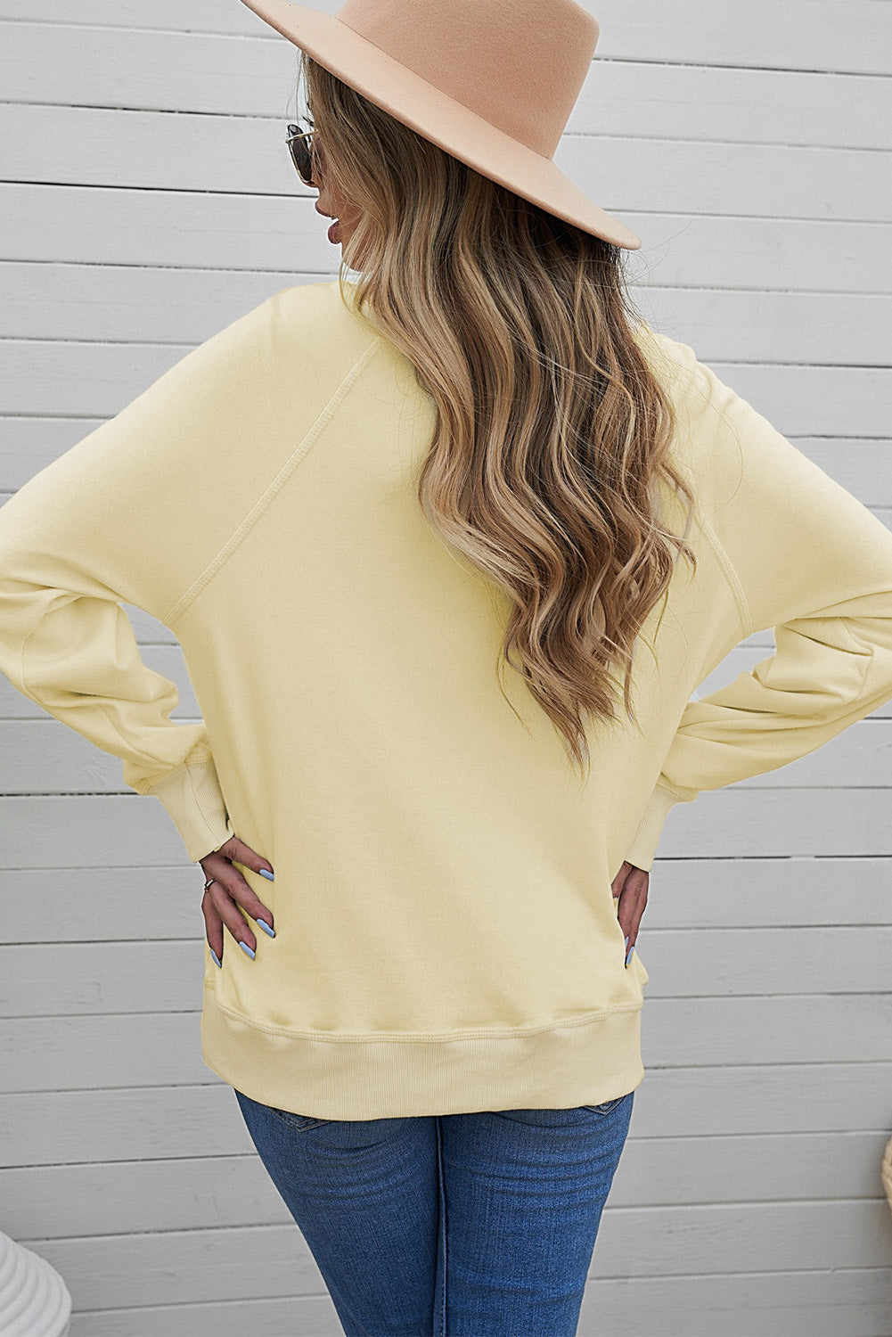 Round Neck Raglan Sleeve Exposed Seam Sweatshirt-Teresa&#39;s Fashionista LLC