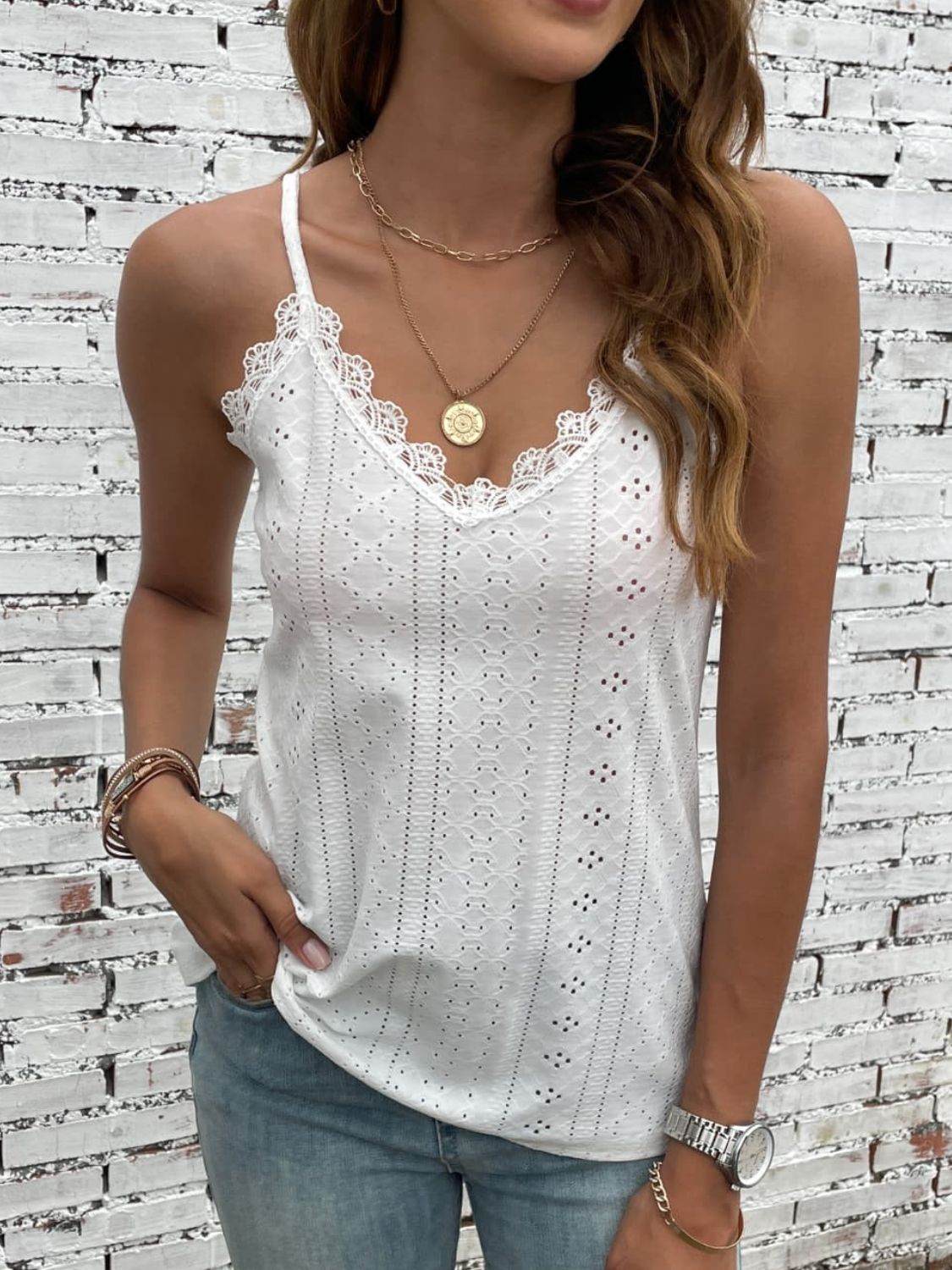 Eyelet Lace Trim Cami-Teresa&#39;s Fashionista LLC