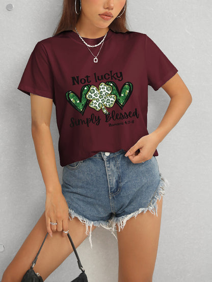 Lucky Clover Round Neck Short Sleeve T-Shirt-Teresa&#39;s Fashionista LLC