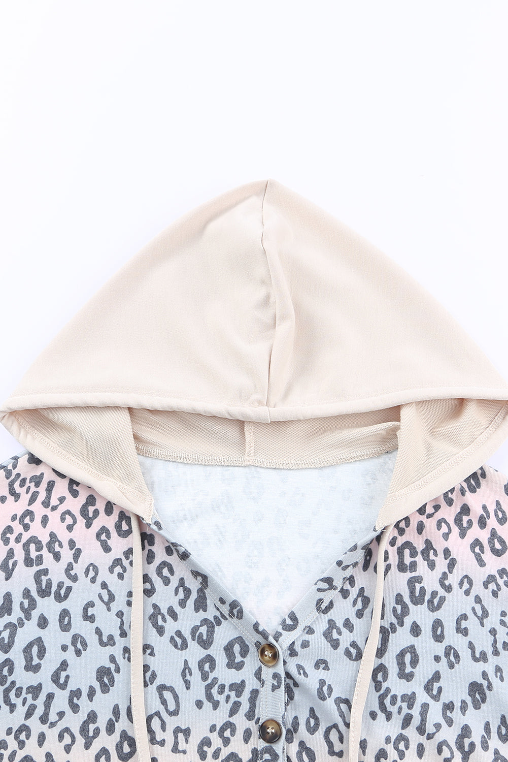 Leopard Color Block Buttoned Drawstring Detail Hoodie-Teresa&#39;s Fashionista LLC