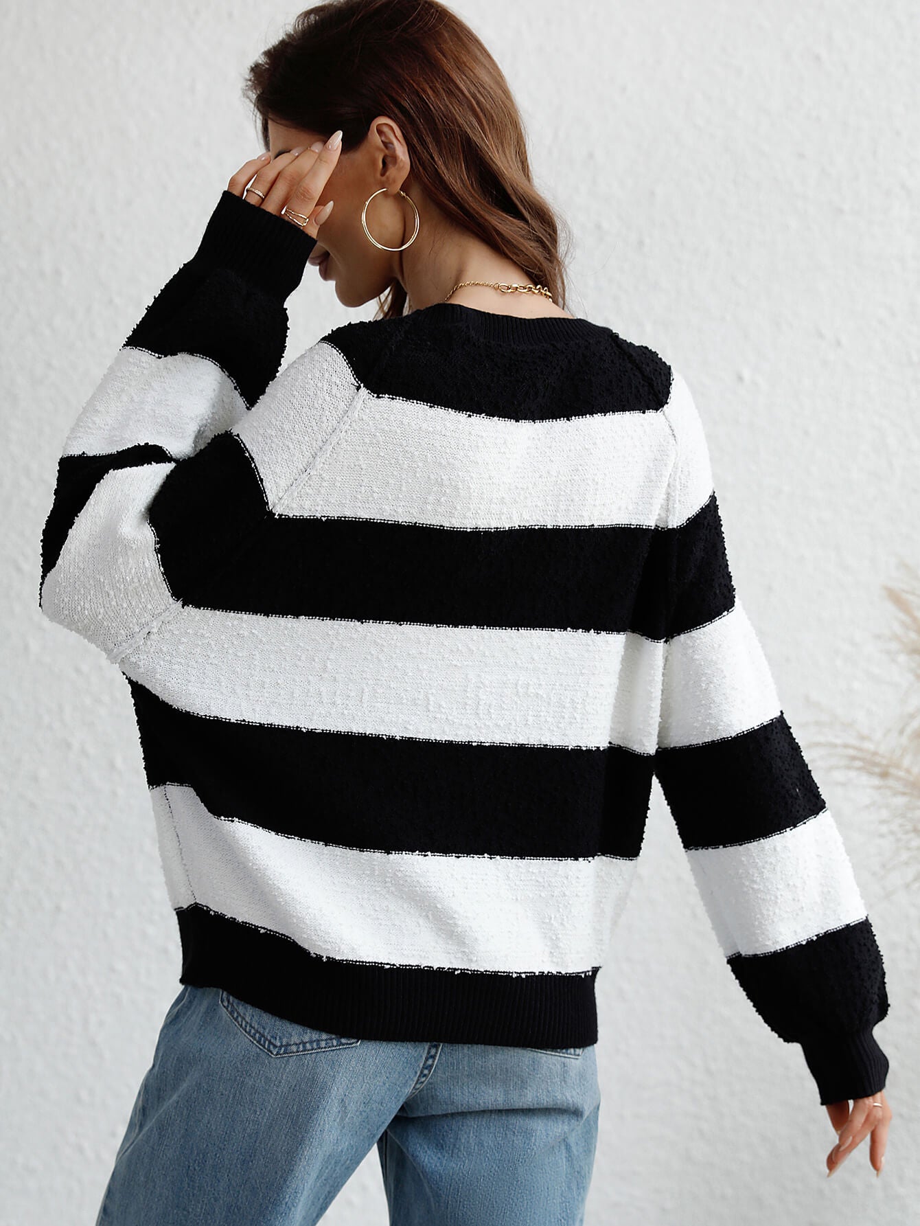 Striped Raglan Sleeve Ribbed Trim Knit Top-Teresa&#39;s Fashionista LLC