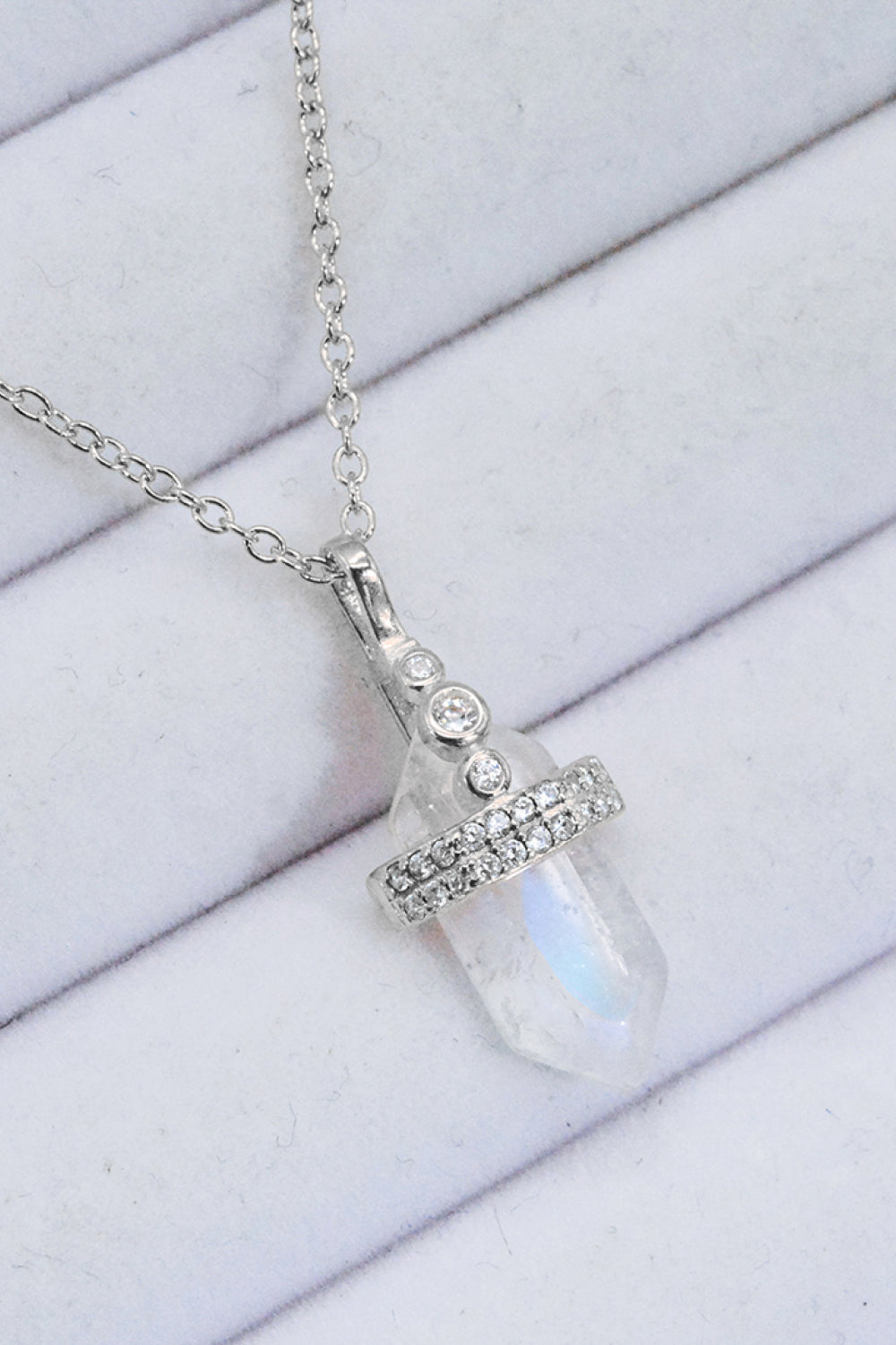 925 Sterling Silver Moonstone Pendant Necklace-Teresa&#39;s Fashionista LLC